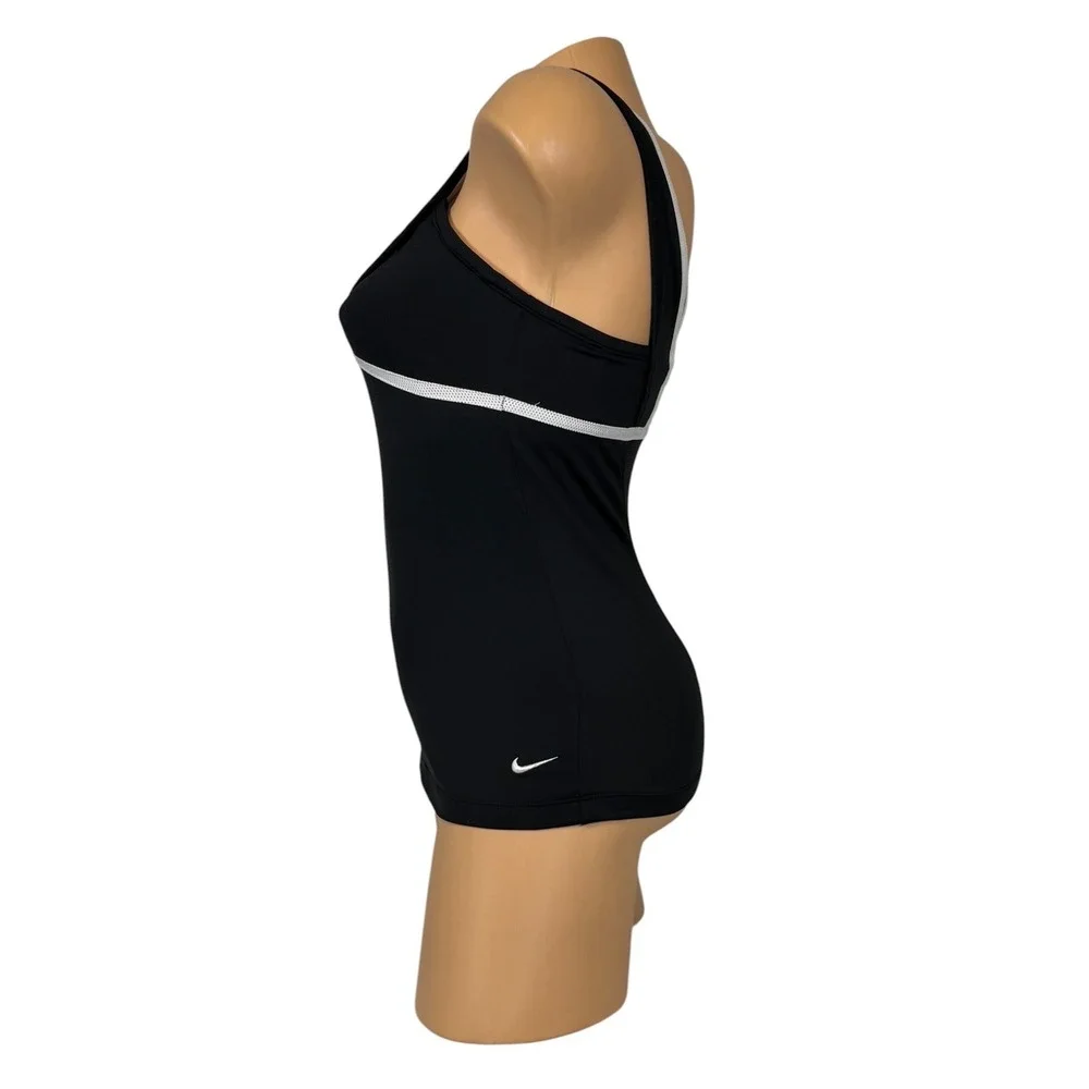 Nike Dri-FIT Womens Black White Mesh Trim Built-In Bra Athletic Tank Top Small